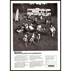 1971 Winnebago Motor Home Camper RV Vintage Print Ad Surf Board Ski Doo Wall Art
